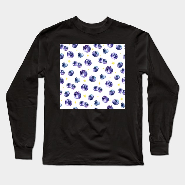 Blueberries and Stars Pattern Long Sleeve T-Shirt by CeeGunn